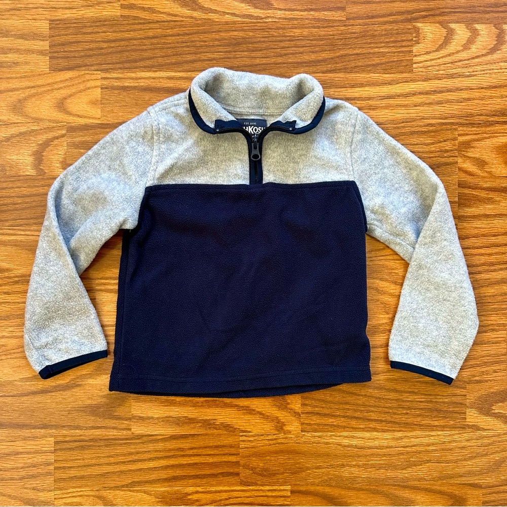 OshKosh B’Gosh Boys Size 4 Long Sleeve Fleece Pullover 1/4 Zip Gray Blue EUC!